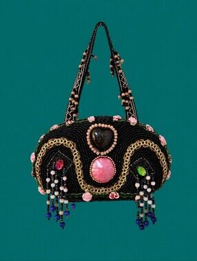 Vintage Style Fancy Brocade Beaded Mini Hard Shell Flapper Evening Bag